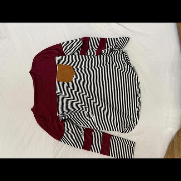 Tops - Stylish Striped Long Sleeve Top with Pocket - Medium